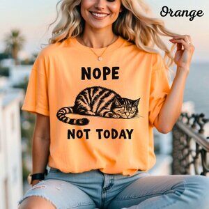 Womans Shirt Nope Not Today Cat Graphic T-Shirt Orange Casual Womens Loose Fit